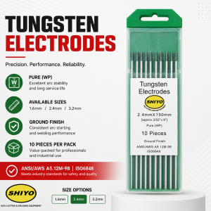 SHIYO Premium Pure Tungsten Electrodes — Pure (WP Green Tip) | 1.6mm/2.4mm/3.2mm × 150mm